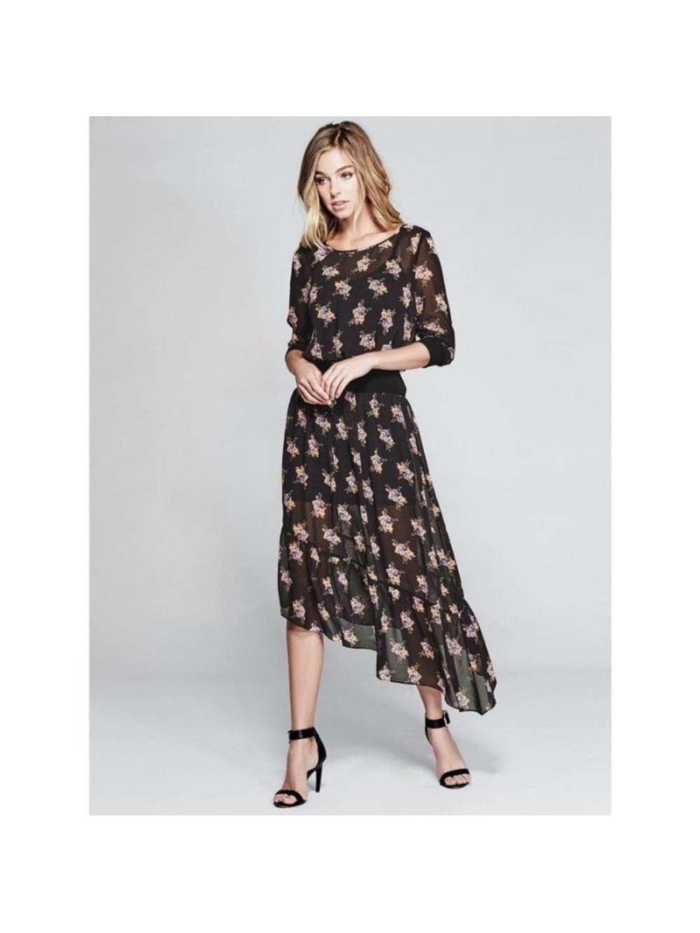 Marciano Black Sheer Floral High-Low Dress - Picture 10 of 10